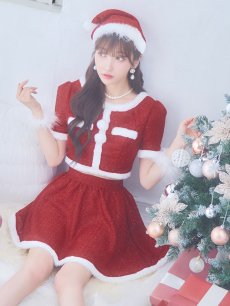 画像7: 【即日発送】【サンタコス 5点セット】【XS-Lサイズ/2カラー】ラメツイードセットアップサンタ[OF01] (7)