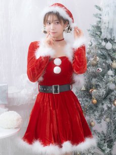 画像2: SALE!【即日発送！】【サンタコス 5点セット】【S-XLサイズ/1カラー】ジャケット付きフレアサンタ[OF01] (2)