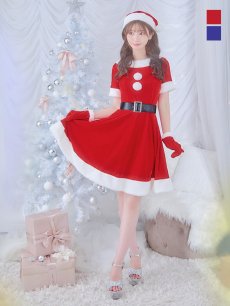 画像2: 【即日発送】【サンタコス 5点セット】【S-Lサイズ/2カラー】シンプルフレアサンタ[OF01] (2)