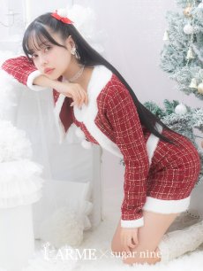 画像1: SALE!即日発送!【サンタコス 6点セット】【XS-Lサイズ/1カラー】ツイードジャケットチェックセットアップサンタコスプレ[OF01] (1)