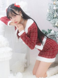 画像9: SALE!即日発送!【サンタコス 6点セット】【XS-Lサイズ/1カラー】ツイードジャケットチェックセットアップサンタコスプレ[OF01] (9)