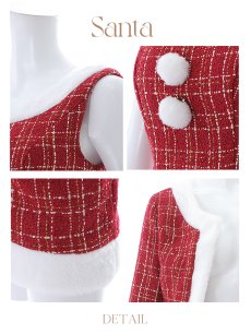 画像21: SALE!【サンタコス 6点セット】【XS-Lサイズ/1カラー】ツイードジャケットチェックセットアップサンタコスプレ[OF01] (21)