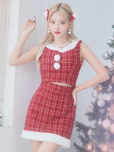 画像2: SALE!【サンタコス 6点セット】【XS-Lサイズ/1カラー】ツイードジャケットチェックセットアップサンタコスプレ[OF01] (2)