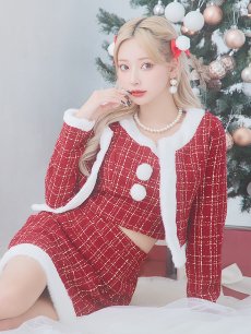 画像3: SALE!【サンタコス 6点セット】【XS-Lサイズ/1カラー】ツイードジャケットチェックセットアップサンタコスプレ[OF01] (3)