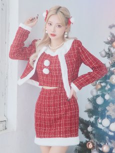 画像4: SALE!【サンタコス 6点セット】【XS-Lサイズ/1カラー】ツイードジャケットチェックセットアップサンタコスプレ[OF01] (4)