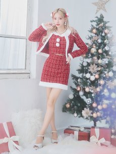 画像5: SALE!【サンタコス 6点セット】【XS-Lサイズ/1カラー】ツイードジャケットチェックセットアップサンタコスプレ[OF01] (5)