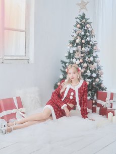 画像6: SALE!【サンタコス 6点セット】【XS-Lサイズ/1カラー】ツイードジャケットチェックセットアップサンタコスプレ[OF01] (6)