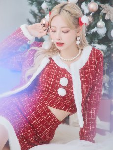 画像7: SALE!【サンタコス 6点セット】【XS-Lサイズ/1カラー】ツイードジャケットチェックセットアップサンタコスプレ[OF01] (7)