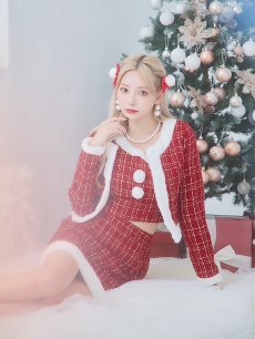 画像8: SALE!【サンタコス 6点セット】【XS-Lサイズ/1カラー】ツイードジャケットチェックセットアップサンタコスプレ[OF01] (8)