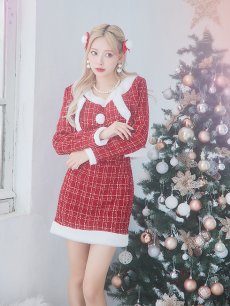 画像12: SALE!【サンタコス 6点セット】【XS-Lサイズ/1カラー】ツイードジャケットチェックセットアップサンタコスプレ[OF01] (12)