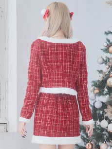 画像15: SALE!【サンタコス 6点セット】【XS-Lサイズ/1カラー】ツイードジャケットチェックセットアップサンタコスプレ[OF01] (15)