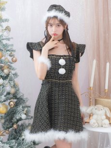 画像3: SALE!【即日発送】【サンタコス 4点セット】【S-Lサイズ/2カラー】チェーンモチーフフロントジップツイードフレアサンタコスプレ[OF01] (3)