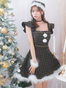 画像8: SALE!【即日発送】【サンタコス 4点セット】【S-Lサイズ/2カラー】チェーンモチーフフロントジップツイードフレアサンタコスプレ[OF01] (8)