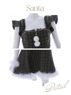 画像40: SALE!【即日発送!】【サンタコス 4点セット】【S-Lサイズ/2カラー】チェーンモチーフフロントジップツイードフレアサンタコスプレ[OF01] (40)