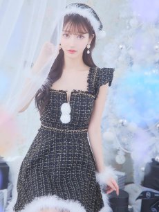 画像19: SALE!【即日発送!】【サンタコス 4点セット】【S-Lサイズ/2カラー】チェーンモチーフフロントジップツイードフレアサンタコスプレ[OF01] (19)