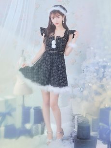 画像22: SALE!【即日発送!】【サンタコス 4点セット】【S-Lサイズ/2カラー】チェーンモチーフフロントジップツイードフレアサンタコスプレ[OF01] (22)