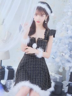 画像29: SALE!【即日発送!】【サンタコス 4点セット】【S-Lサイズ/2カラー】チェーンモチーフフロントジップツイードフレアサンタコスプレ[OF01] (29)