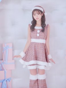画像14: 即日発送!【サンタコス 5点セット】【S-Lサイズ/3カラー】ツイードチェック2段フレアスカートサンタコスプレ[OF01] (14)