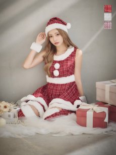 画像23: 即日発送!【サンタコス 5点セット】【S-Lサイズ/3カラー】ツイードチェック2段フレアスカートサンタコスプレ[OF01] (23)