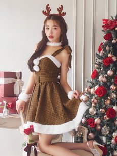 画像9: 【即日発送！】【サンタコス 6点セット】【XS-Mサイズ/1カラー】ツイードトナカイコスプレ[HC02] (9)