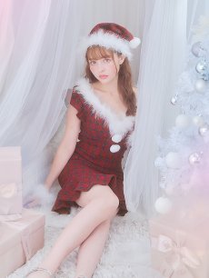 画像2: SALE!【サンタコス 5点セット】【S-XLサイズ/1カラー】マーメイドチェックサンタコスプレ[OF01] (2)