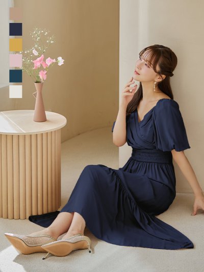 オケージョンドレス/ パーティードレス/ お呼ばれドレス/ パフスリーブ/ 袖あり/ 半袖/ マキシ丈/ ワンピース/