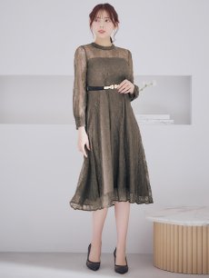 画像12: オケージョンドレス/ パーティードレス/ お呼ばれドレス/ 総レース/ 袖あり/ ミモレ丈/ ワンピース[OF05] (12)