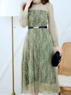 画像20: オケージョンドレス/ パーティードレス/ お呼ばれドレス/ 総レース/ 袖あり/ ミモレ丈/ ワンピース[OF05] (20)