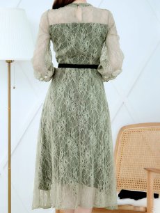 画像21: オケージョンドレス/ パーティードレス/ お呼ばれドレス/ 総レース/ 袖あり/ ミモレ丈/ ワンピース[OF05] (21)