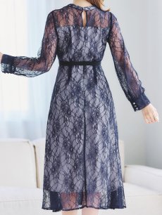 画像23: オケージョンドレス/ パーティードレス/ お呼ばれドレス/ 総レース/ 袖あり/ ミモレ丈/ ワンピース[OF05] (23)