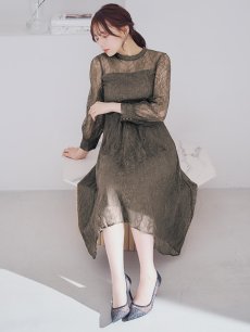 画像5: オケージョンドレス/ パーティードレス/ お呼ばれドレス/ 総レース/ 袖あり/ ミモレ丈/ ワンピース[OF05] (5)