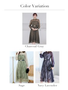 画像24: オケージョンドレス/ パーティードレス/ お呼ばれドレス/ 総レース/ 袖あり/ ミモレ丈/ ワンピース[OF05] (24)