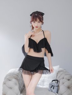 画像10: 【即日発送】【ビキニ】ドットシアーオフショルスカート付きビキニ 3点セット【水着】[YMT] (10)