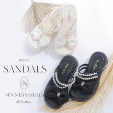 画像1: 【水着小物：ビーチサンダル】パール付き/ リボン/ 厚底サンダル[YMT] (1)