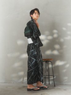 画像10: 【即日発送！】【メンズ浴衣】ブラックグリーン幾何学的模様浴衣【浴衣・帯・下駄セット】 [FB03] (10)