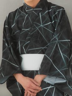 画像14: 【即日発送！】【メンズ浴衣】ブラックグリーン幾何学的模様浴衣【浴衣・帯・下駄セット】 [FB03] (14)