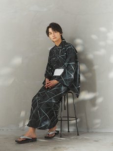 画像9: 【即日発送！】【メンズ浴衣】ブラックグリーン幾何学的模様浴衣【浴衣・帯・下駄セット】 [FB03] (9)
