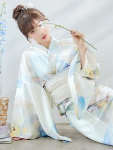 画像1: 【即日発送】アイシーフラワー牡丹浴衣 【浴衣3点セット 浴衣/帯/下駄】 [YMT] (1)