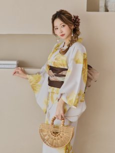 画像13: 【即日発送！】グレージュ×イエローフラワー浴衣 【浴衣3点セット 浴衣/帯/下駄】 [YMT] (13)