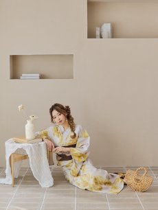 画像14: 【即日発送！】グレージュ×イエローフラワー浴衣 【浴衣3点セット 浴衣/帯/下駄】 [YMT] (14)