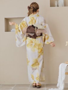 画像20: 【即日発送！】グレージュ×イエローフラワー浴衣 【浴衣3点セット 浴衣/帯/下駄】 [YMT] (20)
