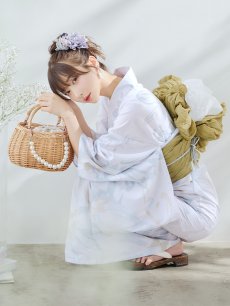 画像1: 【即日発送】ニュアンスフラワーベージュ浴衣 【浴衣3点セット 浴衣/帯/下駄】 [YMT] (1)