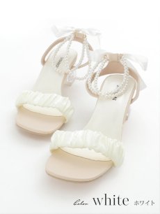 画像2: 【水着小物：ビーチサンダル】リボン/ パール/ アンクルストラップ付き/ クリアヒール/ ビーチサンダル/ サマーシューズ[YMT] (2)