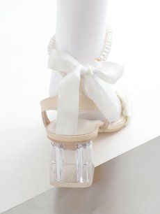 画像4: 【水着小物：ビーチサンダル】リボン/ パール/ アンクルストラップ付き/ クリアヒール/ ビーチサンダル/ サマーシューズ[YMT] (4)