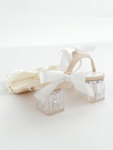 画像5: 【水着小物：ビーチサンダル】リボン/ パール/ アンクルストラップ付き/ クリアヒール/ ビーチサンダル/ サマーシューズ[YMT] (5)