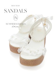 画像1: 【水着小物：ビーチサンダル】パールチェーン/ リボン/ フリル/ 厚底/ ウエッジソール/ サンダル/ サマーシューズ[YMT] (1)