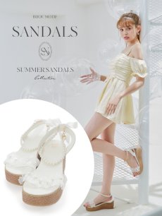 画像2: 【水着小物：ビーチサンダル】パールチェーン/ リボン/ フリル/ 厚底/ ウエッジソール/ サンダル/ サマーシューズ[YMT] (2)
