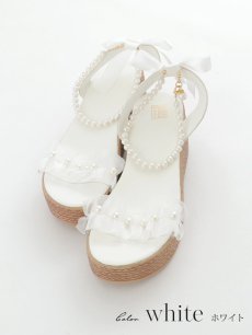 画像5: 【水着小物：ビーチサンダル】パールチェーン/ リボン/ フリル/ 厚底/ ウエッジソール/ サンダル/ サマーシューズ[YMT] (5)
