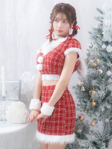 画像2: 【即日発送！】【サンタコス 5点セット】【XS-XLサイズ/2カラー】ツイードチェックバニーサンタコスプレ[OF04] (2)