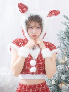 画像4: 【即日発送！】【サンタコス 5点セット】【XS-XLサイズ/2カラー】ツイードチェックバニーサンタコスプレ[OF04] (4)